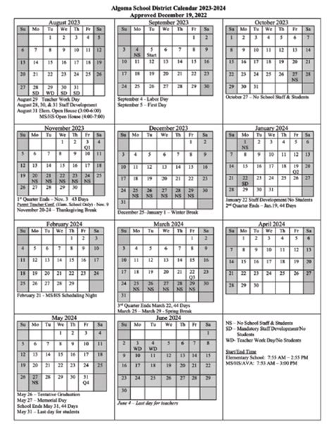 District Calendar - Algoma Venture Academy