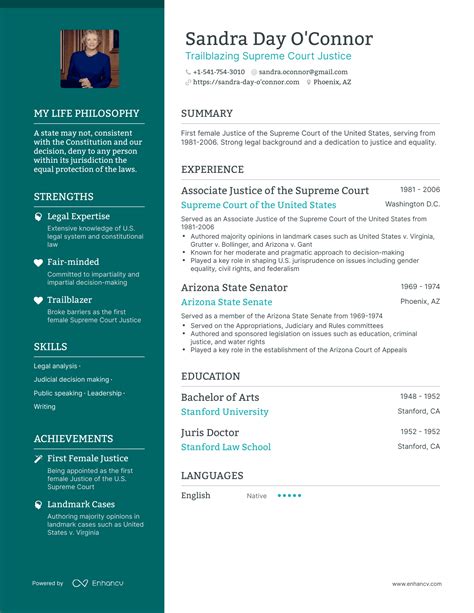 Sandra Day O'Connor’s Resume Example - ChatGPT Famous Resumes