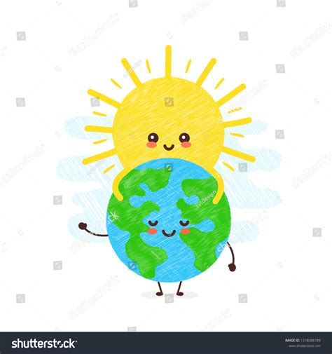 Cute Happy Smiling Sun Hugs Earth Stock Vector (Royalty Free) 1318088789 | Shutterstock