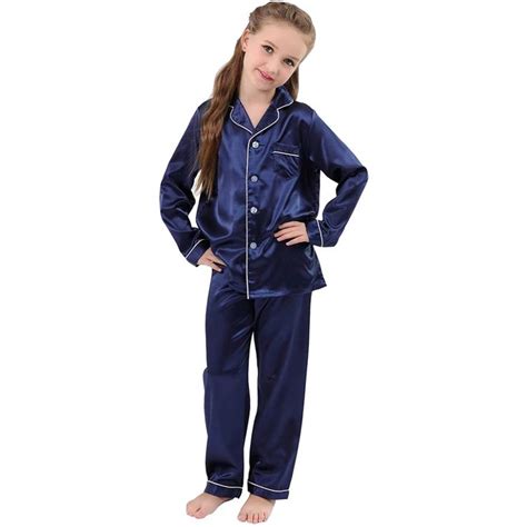 Girl Silk Pajamas Set kids Silk PJS Long Sleeve Button-Down silk ...