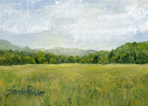 Oil ORIGINAL Painting Landscape Vermont Fields Pasture Mountains Sky Realism Miniature Nature Art