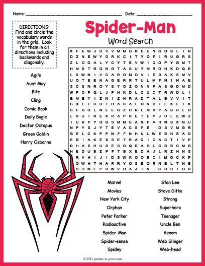 FREE Spider-Man Word Search Puzzle Worksheet | Word puzzles, Word ...