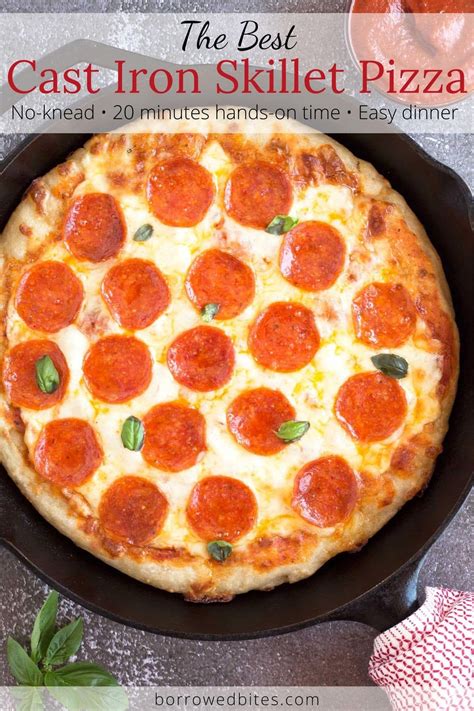 This The Best Cast Iron Pan Pizza Recipe is an easy, no-knead pizza that only takes 20 minutes ...