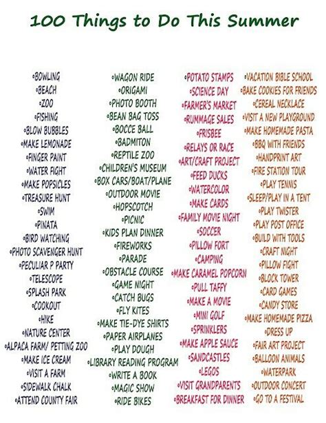 a list of things to do this summer with the words in different colors and font