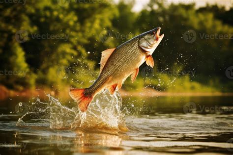 A fish jumping out of the water at a lake created with technology ...