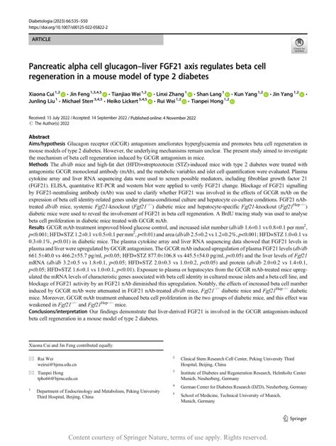 (PDF) Pancreatic alpha cell glucagon–liver FGF21 axis regulates beta cell regeneration in a ...