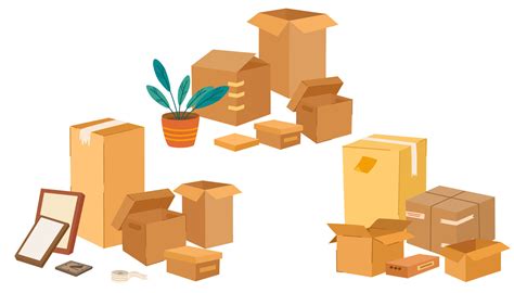 Boxes set. Cardboard boxes with various things. Moving and relocation ...