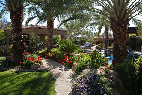 Lush desert landscape by Peggy De La Garza of Trademark Landscape | Pool landscaping, Tropical ...