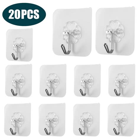 20/40x Adhesive Sticky Hooks Heavy Duty Wall Seamless Hooks Hangers ...