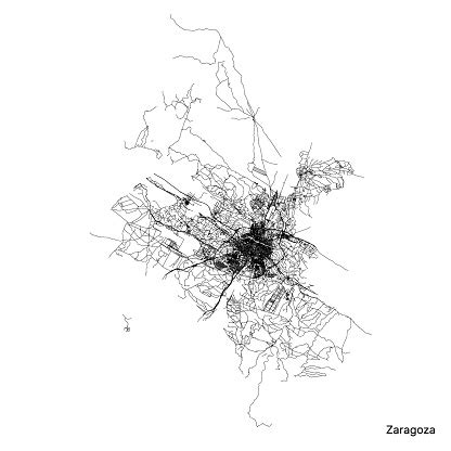 Zaragoza City Map With Roads And Streets Spain Vector Outline Illustration Stock Illustration ...