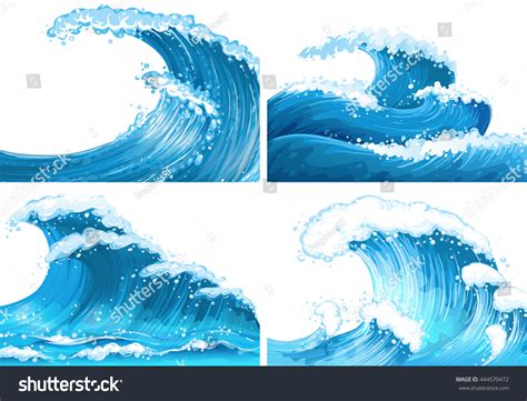 Four Scenes Ocean Waves Illustration Stock Vector (Royalty Free ...