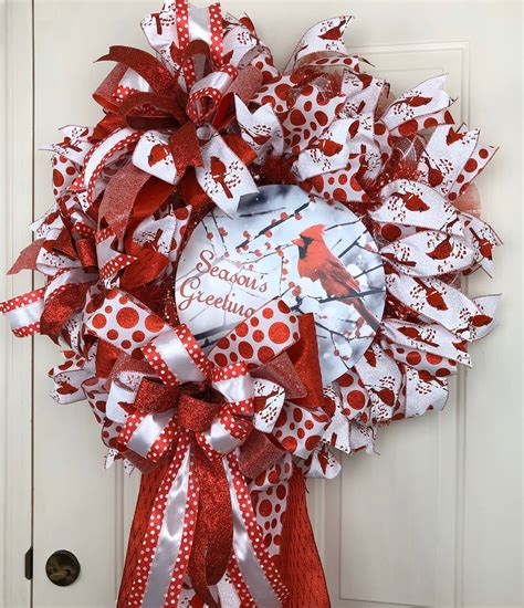 Christmas Cardinal Wreath, Cardinal Wreath, Christmas Mesh Wreath ...