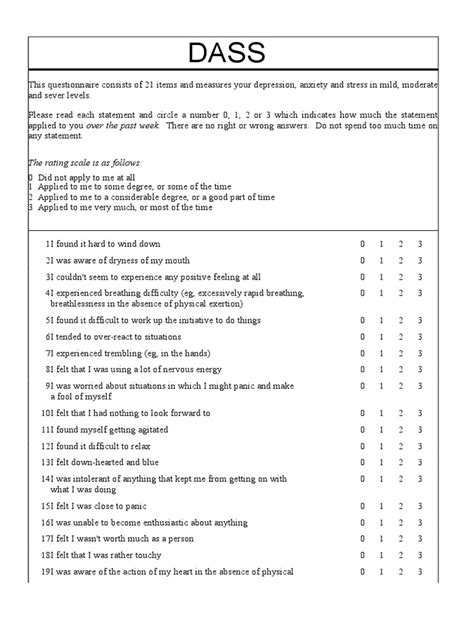 DASS 21 Questionnaire | Cognition | Psychology & Cognitive Science