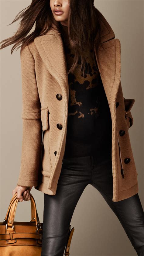 Burberry Boxfit Pea Coat in Brown | Lyst