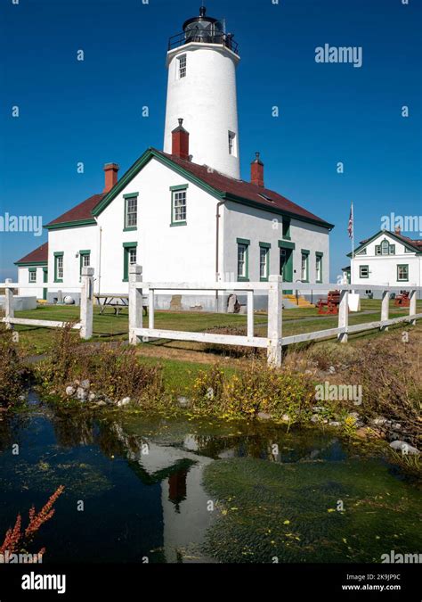 WA22637-00...WASHINGTON - The New Dungeness Lighthouse reflecting in a scummy pond on the ...