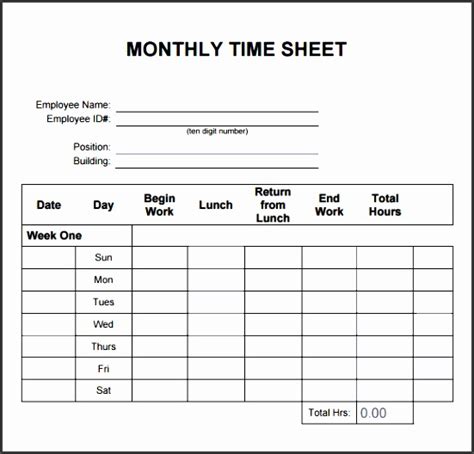 Monthly Timecard Template