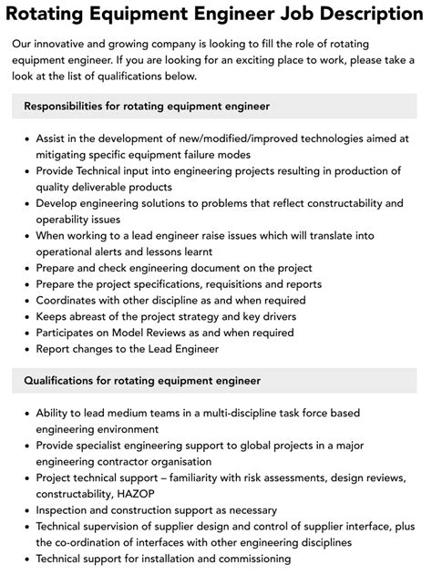 Rotating Equipment Engineer Job Description | Velvet Jobs