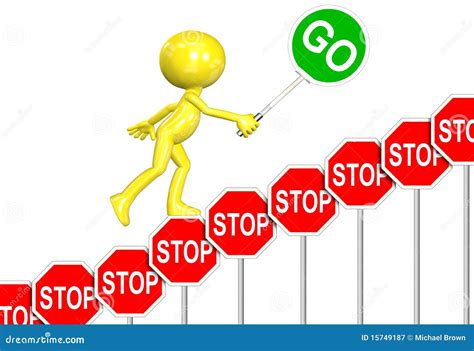 STOP Signs GO Sign Progress 3D Man Cartoon Stock Illustration - Illustration of rise, negativity ...