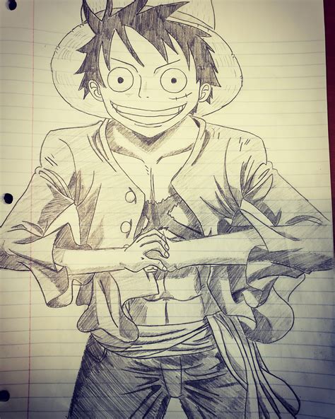 Just a pencil drawing of Luffy on notebook paper but I thought it was cool : r/OnePiece