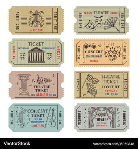 Vintage theatre or cinema tickets with different Vector Image