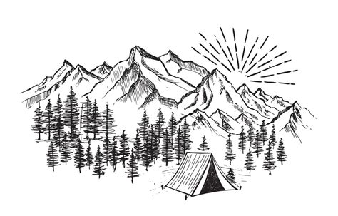 Camping in nature, Mountain landscape, sketch style, vector illustrations. 8069940 Vector Art at ...