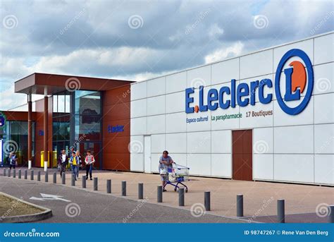 E.Leclerc Supermarket Sign Text And Logo On Flag On Leclerc Store ...