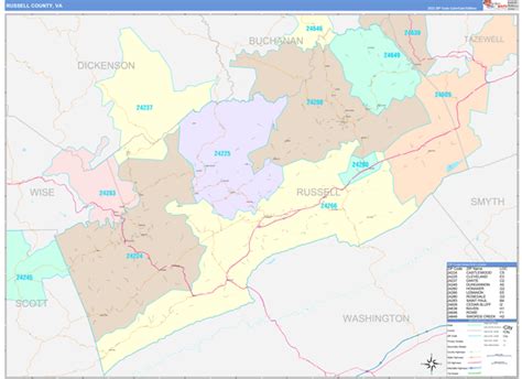 Russell County, VA Wall Map Color Cast Style by MarketMAPS - MapSales