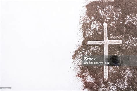 Cross And Ash On White Background Symbol Of Ash Wednesday Copy Space Stock Photo - Download ...