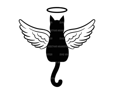 a black cat with angel wings on it's back and the tail is in the shape ...