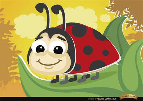 Cartoon Ladybug On Leaf Vector Download