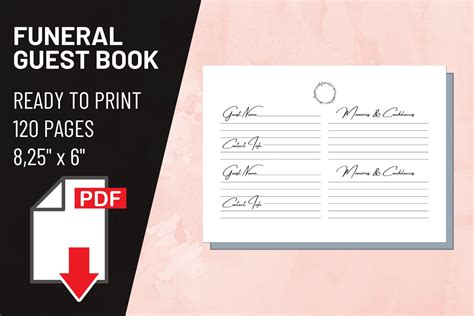 Funeral Guest Book Printable Sheet Insert (751643) | Other | Design Bundles