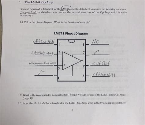 Solved 1. The LM741 Op-Amp Find and download a datasheet for | Chegg.com