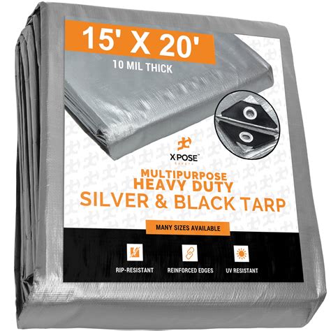 Heavy Duty Poly Tarp - 15' x 20' - 10 Mil Thick Waterproof, UV Blocking Protective Cover ...