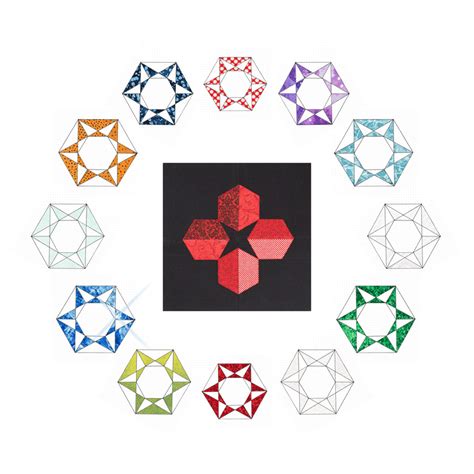 a circular arrangement of different colored diamond shapes on a white background, with the ...