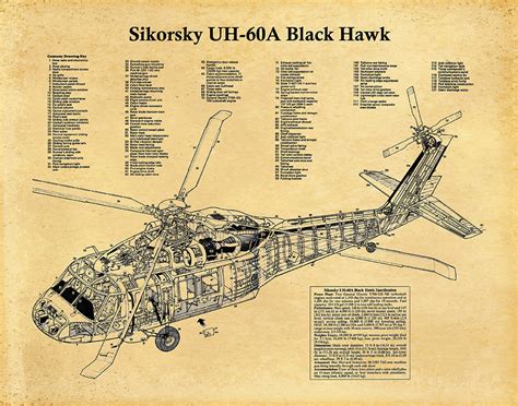 UH-60A Black Hawk Helicopter Print, Sikorsky UH-60A Helicopter Blueprint, Helo Pilot Gift ...