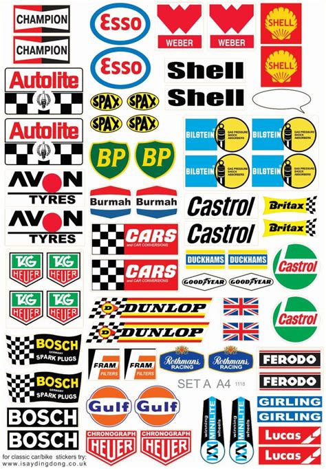 Model Racing Slot Car Sticker Set B. Mainly European & British.