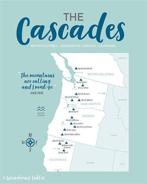 Cascades Map, Mountain Range, British Columbia, Washington, Oregon, Northern California Maps ...