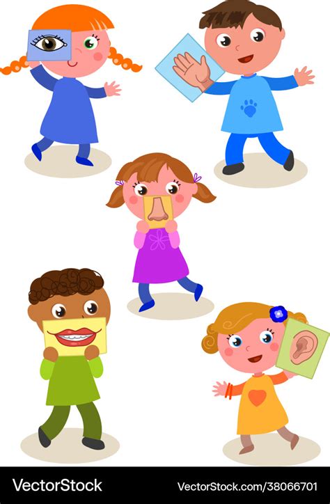 Five senses cartoon kids Royalty Free Vector Image