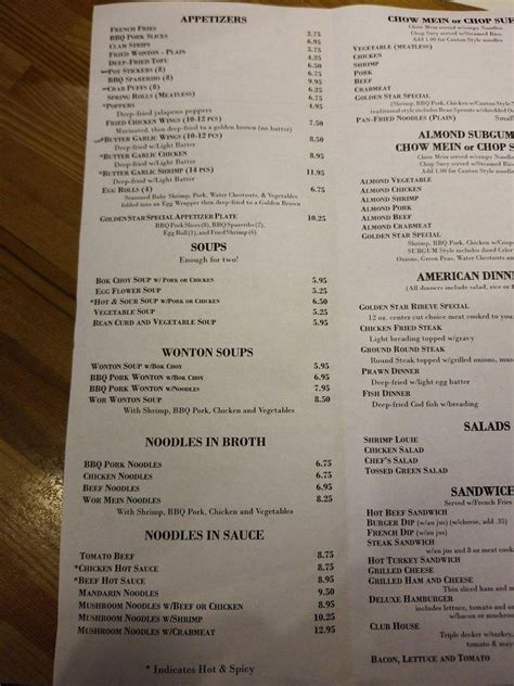 Menu at Golden Star Chinese & American Restaurant, Bremerton