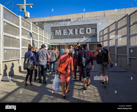 Pedestrians at the PedEast U.S./Mexican border crossing in San Diego ...