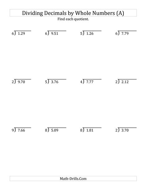 Dividing Decimals By Decimals Worksheets