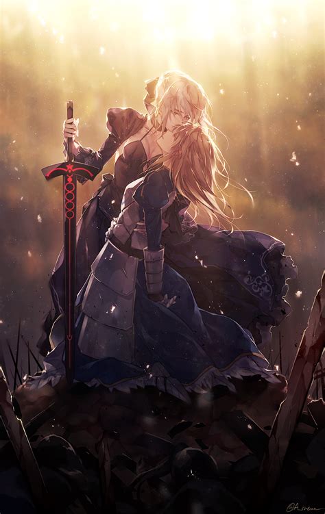 Saber and Alter Saber (Artoria Pendragon): Fate series anime digital art [ Artist: Zelovel ...