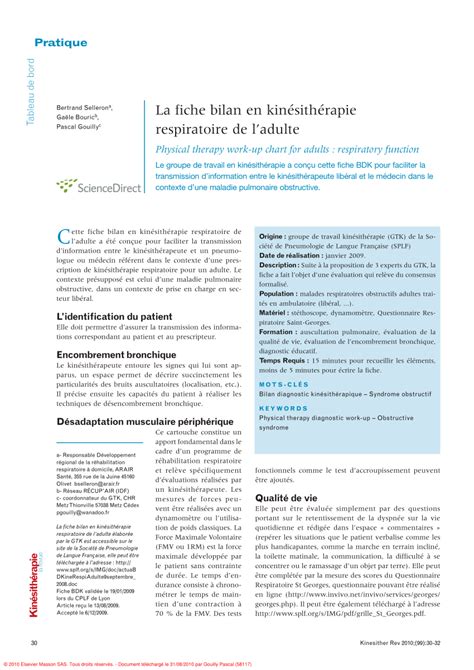 (PDF) La fiche bilan en kinésithérapie respiratoire de l’adulte