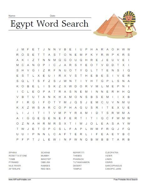 Egypt Word Search – Free Printable