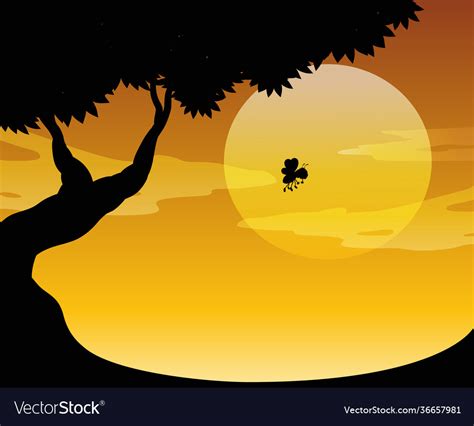 Outdoor nature silhouette sunset scene Royalty Free Vector