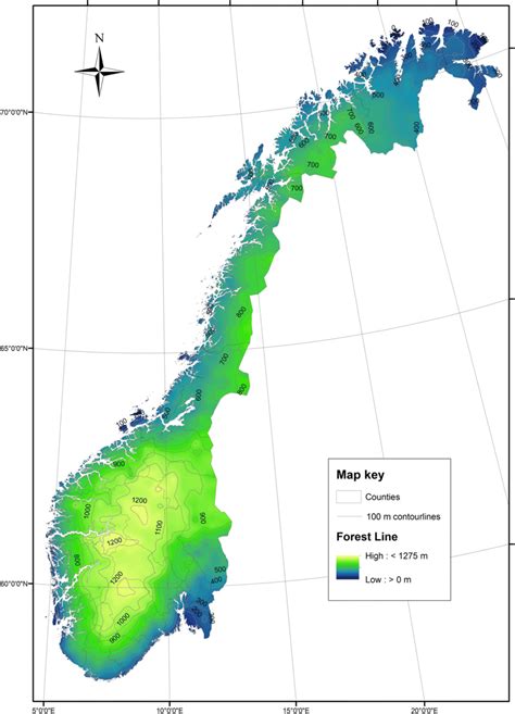 Empirical forest lines in Norway today. The model is based on... | Download Scientific Diagram