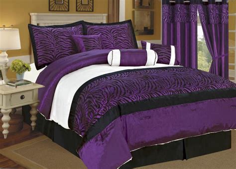 7-Piece King Size Comforter Set Satin Zebra Purple Black White Bed-In-A ...