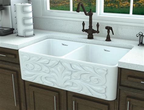 Whitehaus 33 Fireclay Double Bowl Farmhouse Apron Sink, White, WHFLGO3318-WHITE Angled Front ...