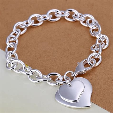 fine summer style 925 sterling silver bracelet 925 sterling silver jewelry 2 heart chain ...