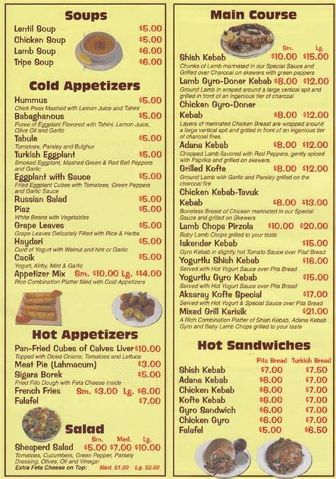 Turkish Food Menu